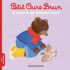 Petit ours brun a trouvé un oiseau mort