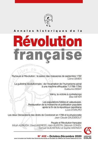 Annales historiques de la Révolution française Nº402 4/2020 Varia