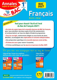 Annales Objectif BAC 2027 - Français 1re générale - sujets et corrigés