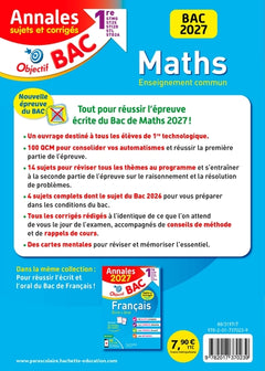 Annales Objectif BAC 2027 - Maths 1res STMG - STI2D - ST2S - STL - STD2A - STHR - sujets et corrigés
