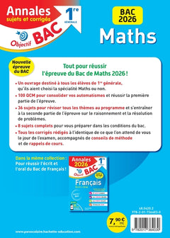 Annales Objectif BAC 2026 - Maths 1re générale  - sujets et corrigés