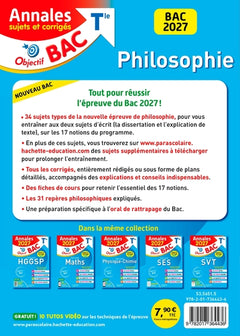 Annales Objectif BAC 2027 - Philosophie Tle - sujets et corrigés