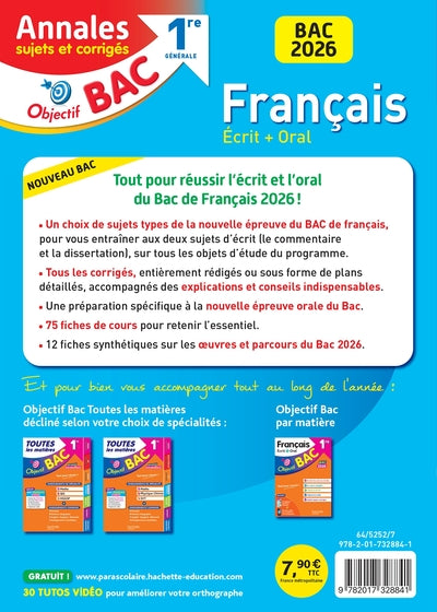 Annales Objectif BAC 2026 - Français 1re générale - sujets et corrigés