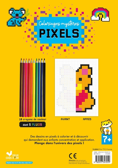 Coloriages mystères pixels avec 10 crayons de couleur