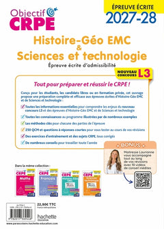 Objectif CRPE 2027-2028 - Histoire Géographie EMC, Sciences et technologie - Épreuve écrite - L3