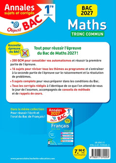 Annales Objectif Bac 2027 - Maths Tronc commun - 1re générale - sujets et corrigés