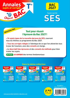 Annales Objectif BAC 2027 - Spécialité SES Tle - sujets et corrigés