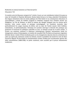 Recherche en sciences humaines sur l’Asie du Sud-Est n° 39