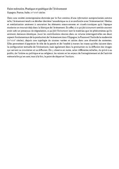 Faire mémoire. Pratique et poétique de l’événement