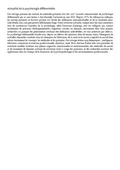 Actualité de la psychologie différentielle