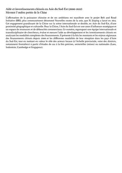 Aide et investissements chinois en Asie du Sud-Est (2000-2022)