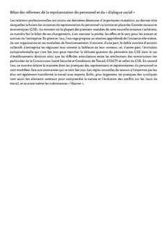 Bilan des réformes de la représentation du personnel et du dialogue social