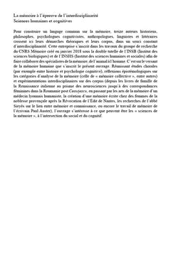 La mémoire à l’épreuve de l’interdisciplinarité