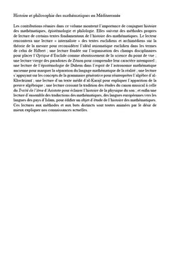 Histoire et philosophie des mathématiques en Méditerranée