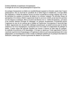 Création théâtrale et expériences documentaires