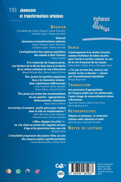 Espaces et sociétés 193 - Jeunesses et transformations urbaines