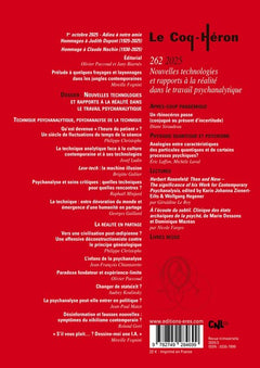 Coq Héron 262 - Nouvelles technologies et rapports à la réalité dans le travail psychanalytique