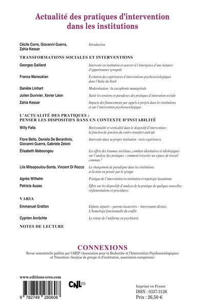 Connexions 120 - Actualité des pratiques d'intervention dans les institutions