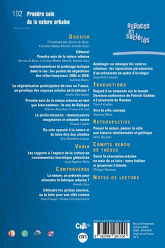 Espaces et sociétés 192 - Prendre soin de la nature urbaine