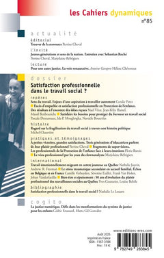 Cahiers dynamiques 85 - Satisfaction professionnelle dans le travail social ?
