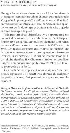 Miniatures théoriques: Repères pour un paysage théâtral