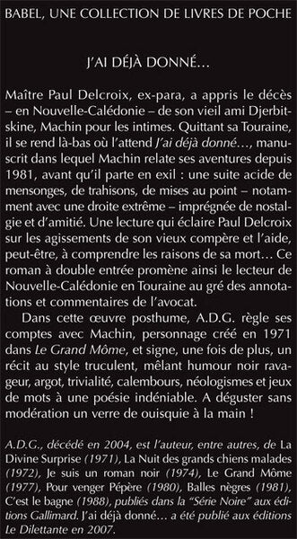 J'ai déjà donné...