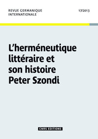 Herméneutique littéraire et son histoire Peter Szondi