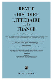 Revue d'histoire littéraire de la france