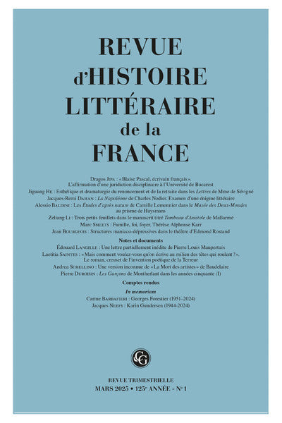 Revue d'histoire littéraire de la france