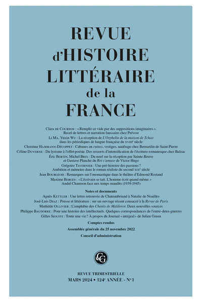 Revue d'Histoire littéraire de la France