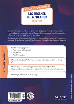 Cahier d'entraînement : Les arcanes de la création - Français-philosophie - 2026-2027