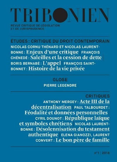 Tribonien. Revue critique de législation et de jurisprudence - 1-2018