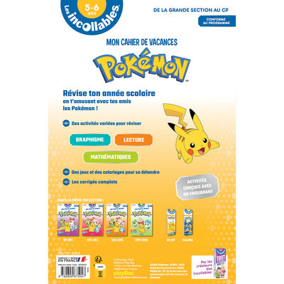 Cahier de vacances 2026 Pokémon - Les incollables -Grande Section au CP - 5/6 ans