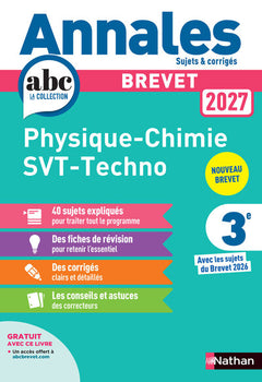 Annales Brevet Physique Chimie - SVT - Techno 2027 - Corrigé