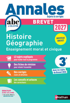 Annales Brevet Histoire Géographie Enseignement Moral et Civique 2027- Corrigé