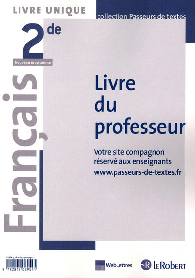 Français 2de Livre unique Livre du professeur