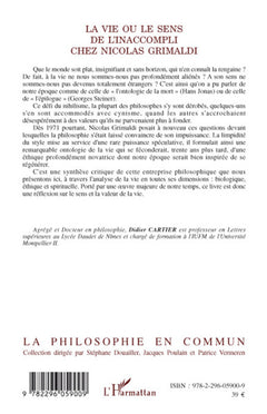 La vie ou le sens de l'inaccompli chez Nicolas Grimaldi