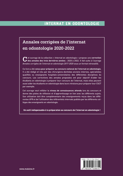 Annales corrigées de l'internat en odontologie 2020-2022