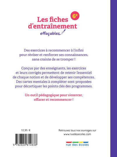 Les fiches d'entraînement effaçables 6e