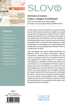 Archives et traces : enjeux, usages et poétiques