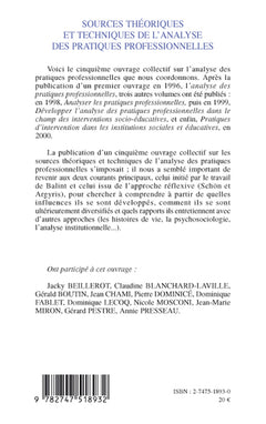 SOURCES THÉORIQUES ET TECHNIQUES DE L'ANALYSE DES PRATIQUES PROFESSIONNELLES