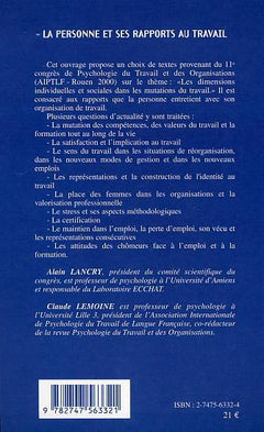 La personne et ses rapports au travail