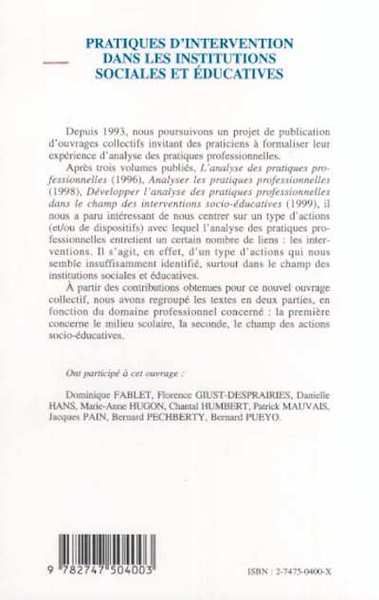 Pratiques d'intervention dans les institutions sociales et éducatives
