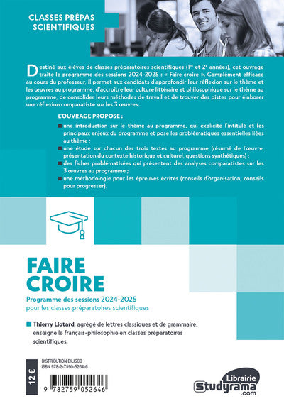 Faire croire - Programme des sessions 2024 - 2025 pour les classes préparatoires scientifiques