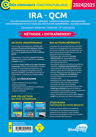 IRA – QCM – Méthode + Entraînement (Catégorie A – Concours 2024-2025)