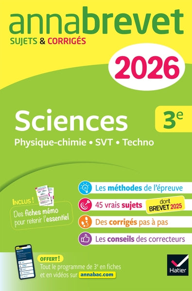 Annales du brevet 2026 - Annabrevet Sciences (Physique-chimie, SVT, Technologie) 3e