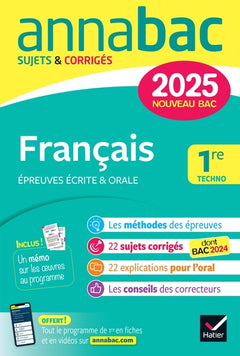 Annales du bac Annabac 2025 Français 1re technologique