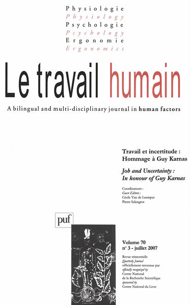 Travail humain 2007, vol. 70 (3)